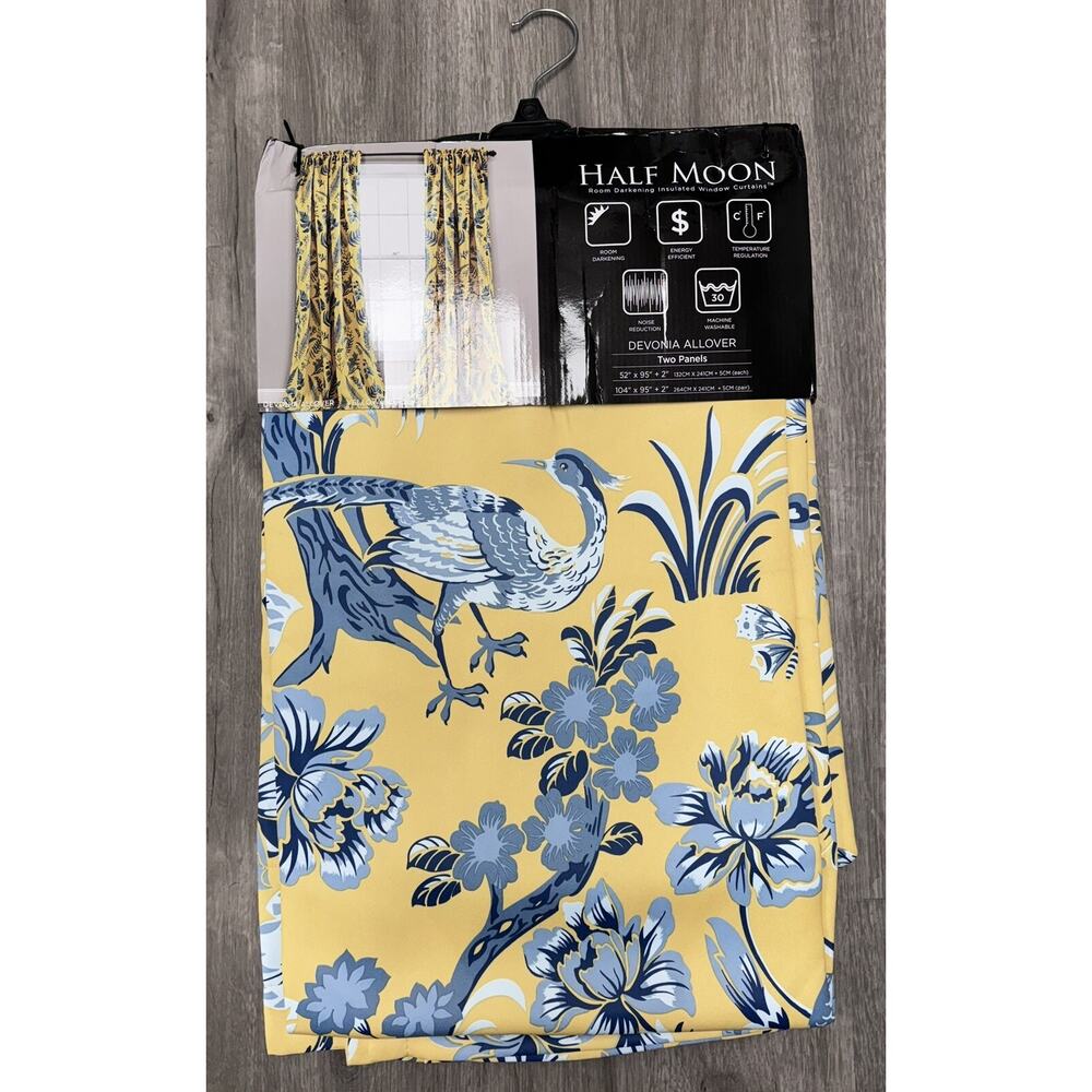 2 Pack Curtain Panels Lush Decor Devonia Allover Yellow Birds 52"x95" Brand new